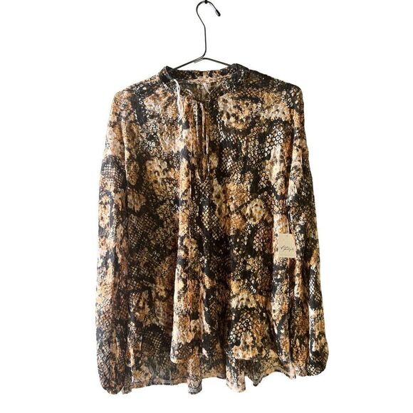 Free People Tops - NWT Free People Women Pullover Snakeskin Print Tunic with Collar Drawstring Size